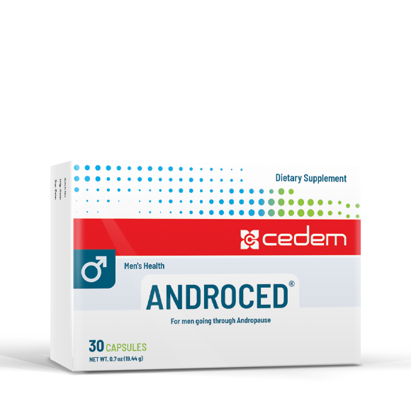 AndroCed ANDROCED is a plant-based supplement that alleviates andropause symptoms, boosts fertility, and enhances mood, gluten- and lactose-free.