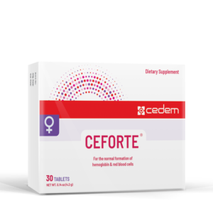 CEFORTE supplement boosts red blood cell and hemoglobin formation, supports iron levels, prevents anemia, and aids pregnant women.