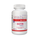 Biotin supports healthy skin, hair, and nails with anti-aging benefits. It aids in enzyme function and nutrient transport for overall wellness.