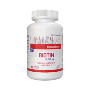 Biotin supports healthy skin, hair, and nails with anti-aging benefits. It aids in enzyme function and nutrient transport for overall wellness.