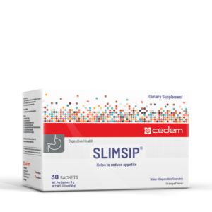 SLIMSIP effervescent powder for weight loss and cholesterol support, gluten and lactose-free, by Cedem AG.