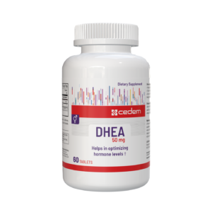DHEA supplement compensates for aging-related DHEA decline, enhances fertility, normalizes hormones, and is gluten- and lactose-free.