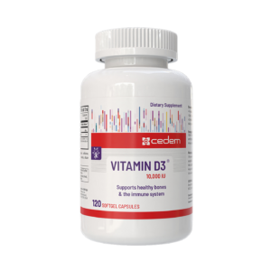 "Vitamin D3 10,000 IU supplement for immune support and strong bones, gluten and lactose-free for optimal health. Cedem ag.