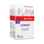 CEMOOD mood support supplement with L-Tryptophane, Ginseng, Magnesium for stress relief and mental health. Gluten and lactose-free. Cedem ag.