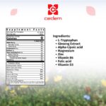 Key CEMOOD ingredients: L-Tryptophane, Ginseng, Magnesium, Alpha-Lipoic Acid, Zinc, B6, Folic Acid, Vitamin D3. Cedem ag.