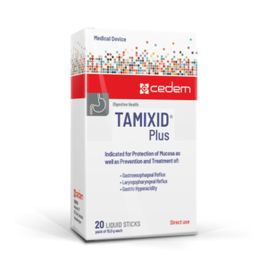 TAMIXID Plus food supplement for gastric acid relief and digestive comfort, gluten and lactose-free, by Cedem AG.
