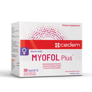 MYOFOL Plus supplement enhances ovarian function, regulates cycles, alleviates PCOS symptoms, and boosts female fertility with iron and iodine.